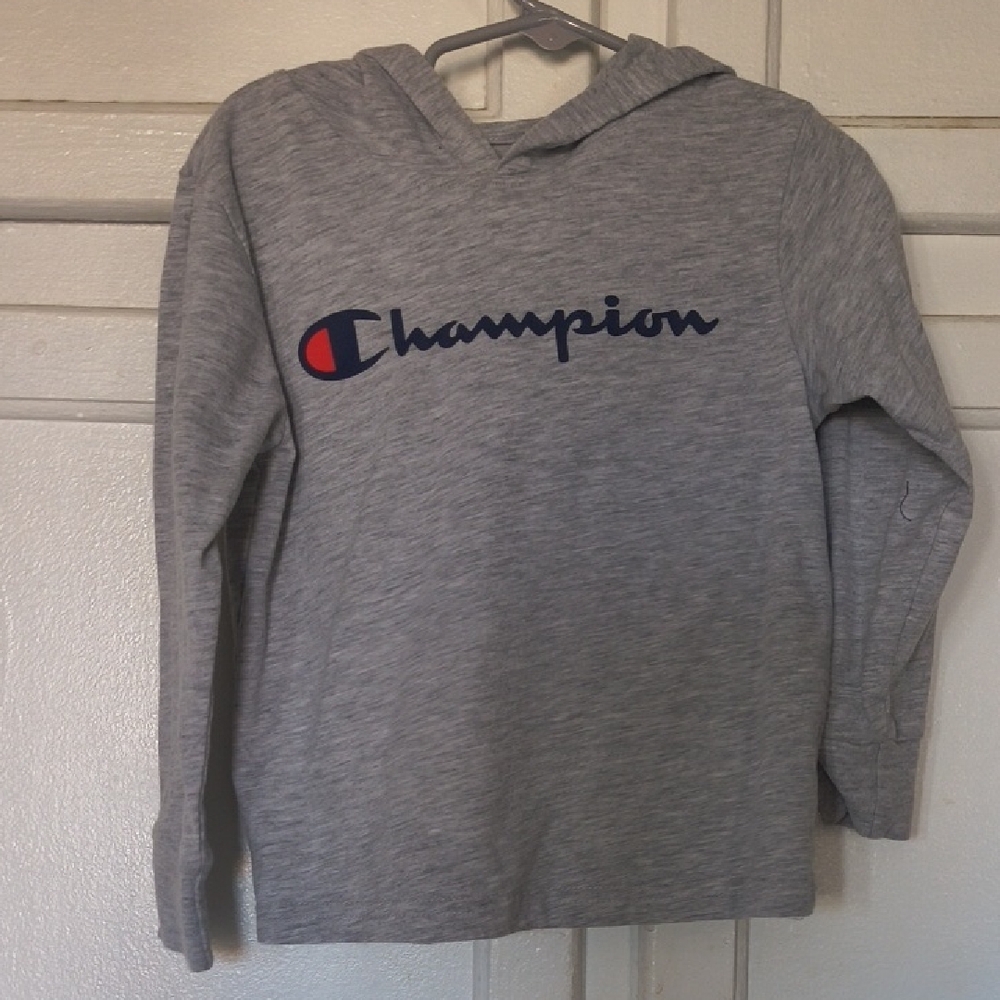 Champion Kids Heather Gray Hoodie with Script Logo